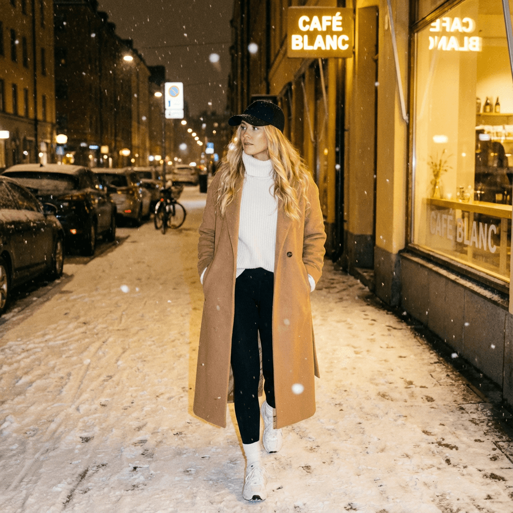 Уличная фотосессия нейросетью — уличный стиль: lifestyle ИИ-портрет по своему селфи (со светом золотого часа)