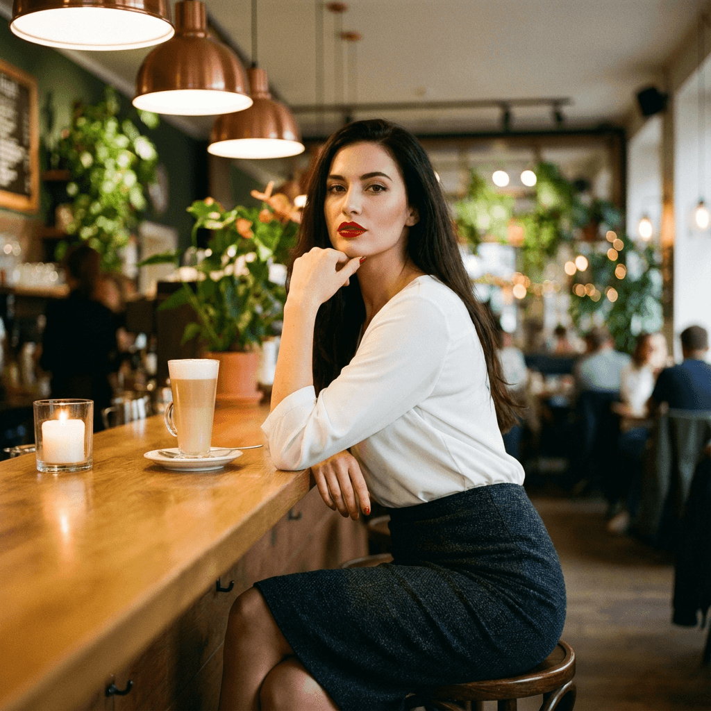 Уличная фотосессия нейросетью — кафе: lifestyle ИИ-портрет по своему селфи (в кафе)