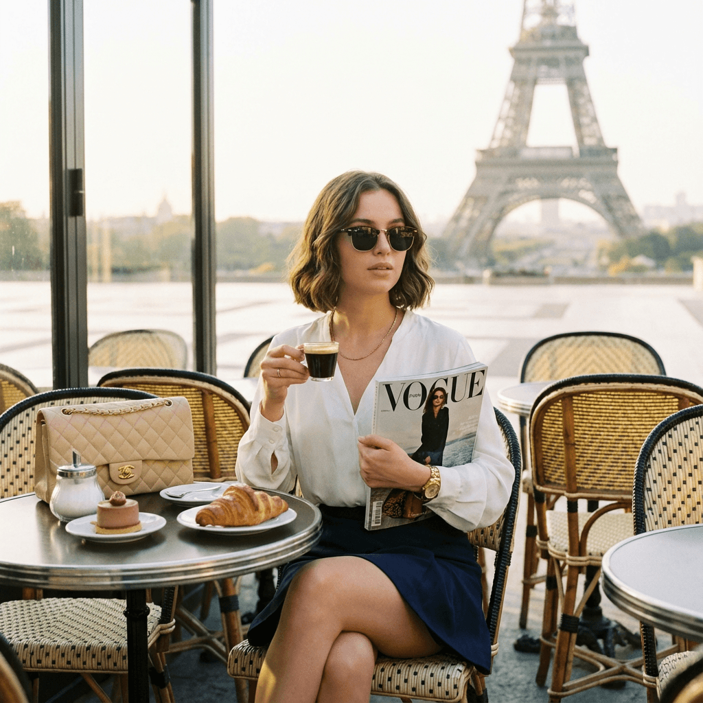 Уличная фотосессия нейросетью — кафе: lifestyle ИИ-портрет по своему селфи (с минималистичным фоном)