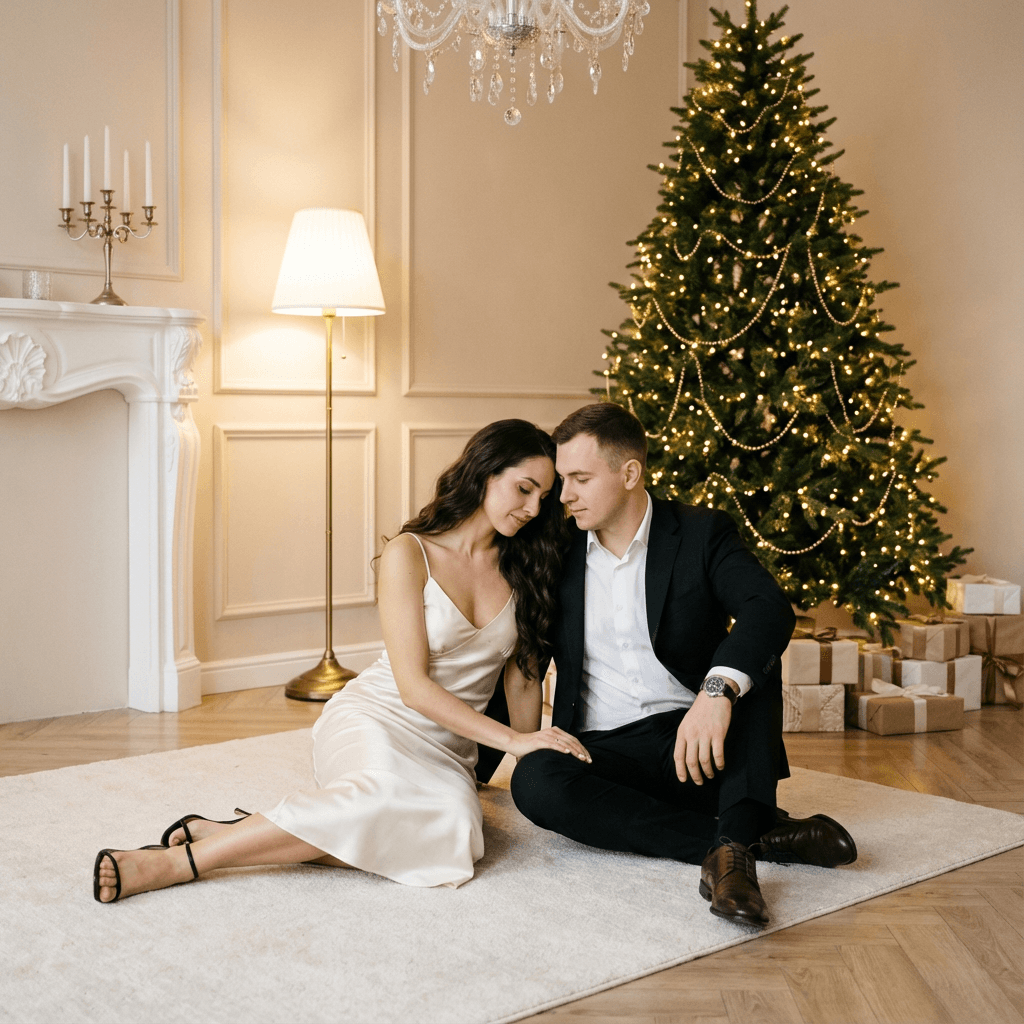 Love-story фотосессия нейросетью — love-story: романтичный кадр пары по двум селфи (со светом золотого часа)