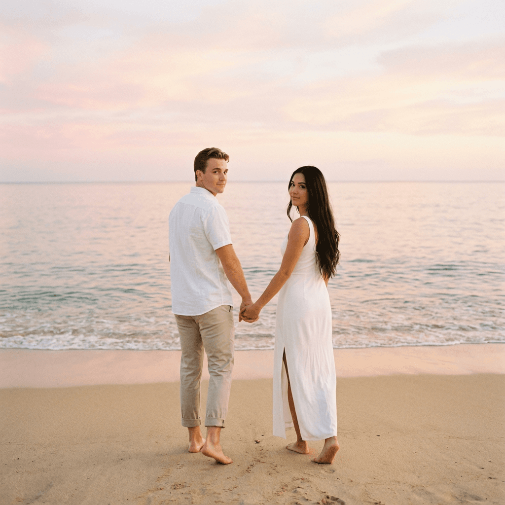Love-story фотосессия нейросетью — love-story: романтичный кадр пары по двум селфи (с мягким светом)